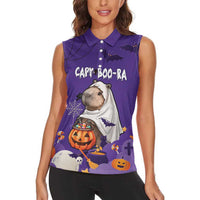 Capy-Boo-Ra Halloween Women Sleeveless Polo Shirt Bats And Pumpkins Funny Style - Wonder Print Shop