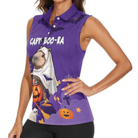 Capy-Boo-Ra Halloween Women Sleeveless Polo Shirt Bats And Pumpkins Funny Style - Wonder Print Shop