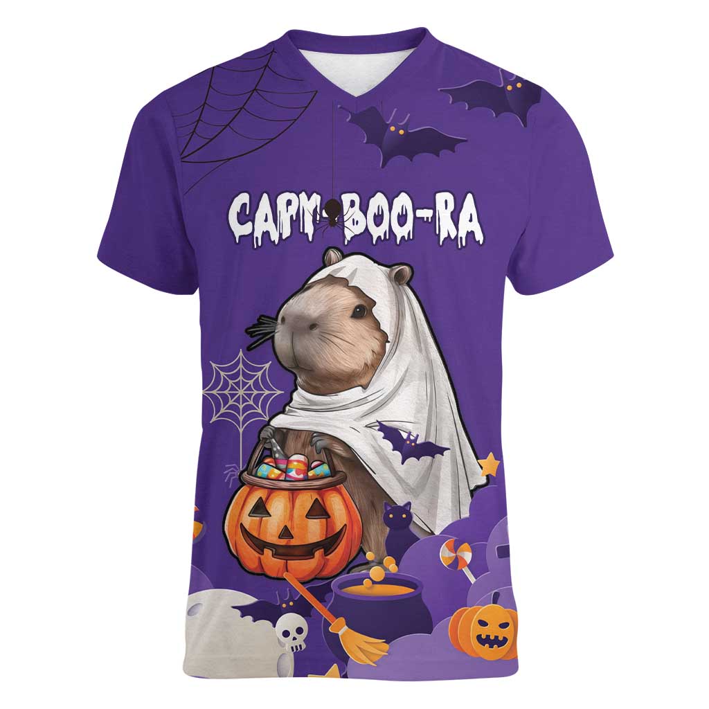 Capy-Boo-Ra Halloween Women V-Neck T-Shirt Bats And Pumpkins Funny Style - Wonder Print Shop