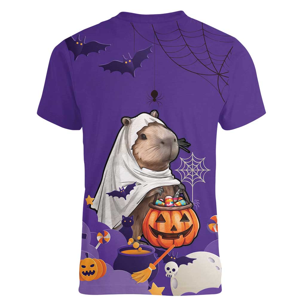 Capy-Boo-Ra Halloween Women V-Neck T-Shirt Bats And Pumpkins Funny Style - Wonder Print Shop