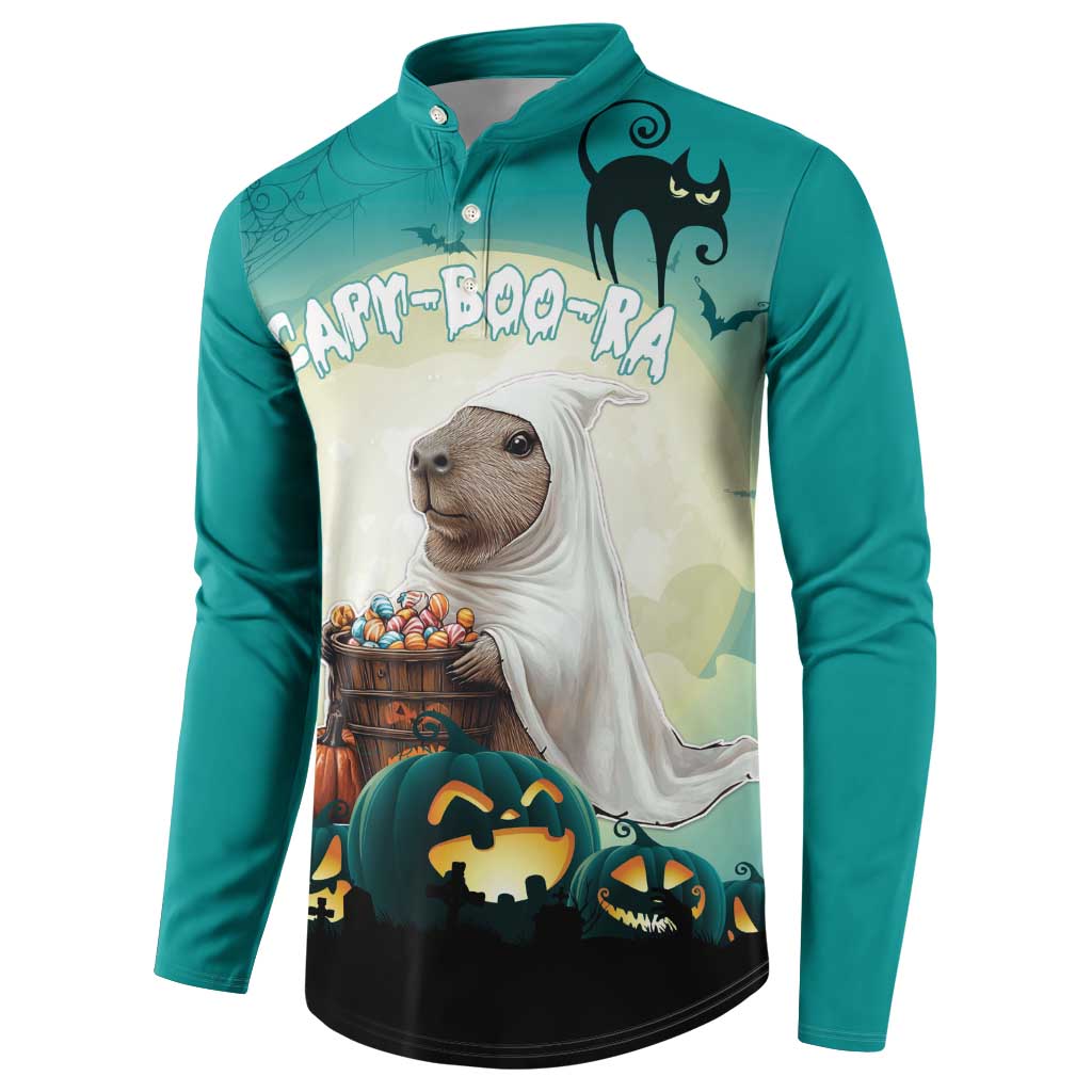 Capy-Boo-Ra Halloween Button Sweatshirt Spooky Halloween Night With Pumpkins - Wonder Print Shop