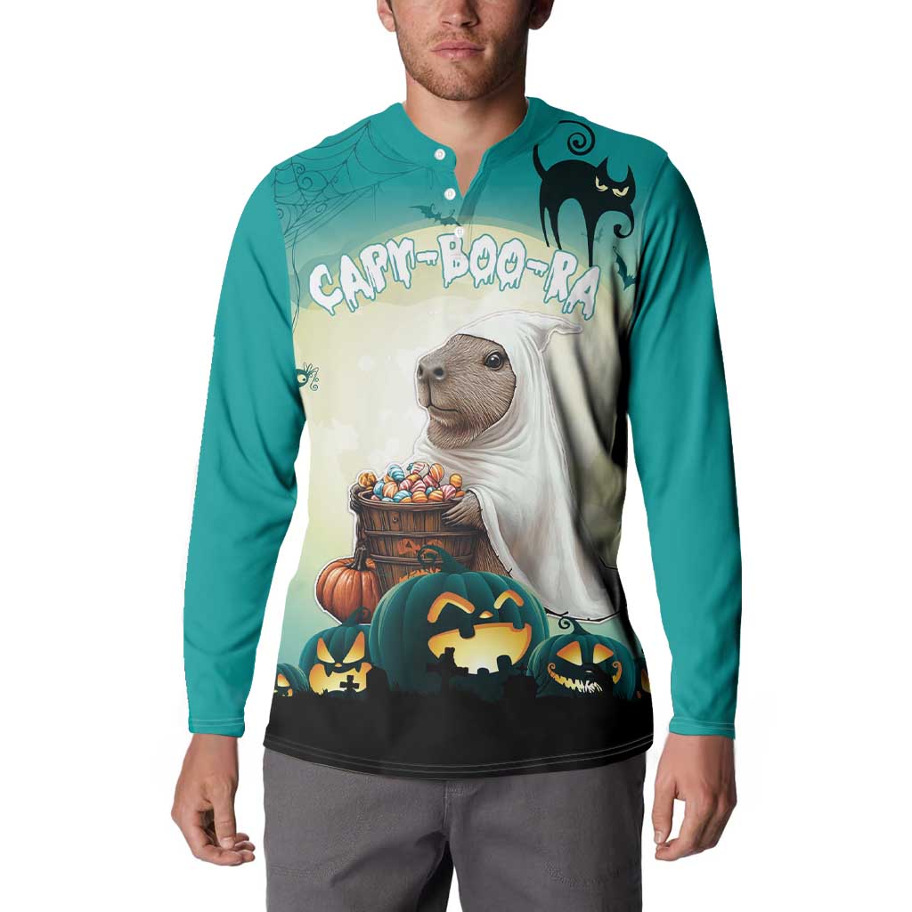 Capy-Boo-Ra Halloween Button Sweatshirt Spooky Halloween Night With Pumpkins - Wonder Print Shop