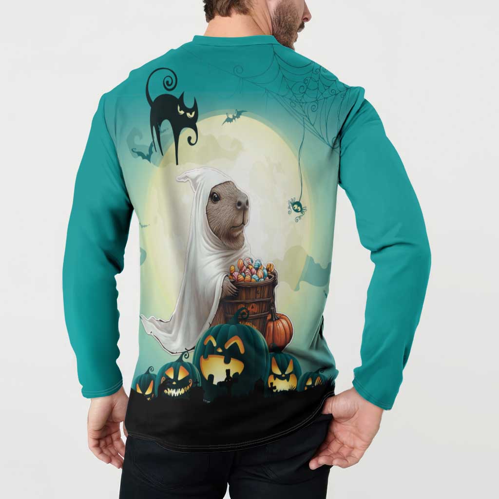 Capy-Boo-Ra Halloween Button Sweatshirt Spooky Halloween Night With Pumpkins - Wonder Print Shop