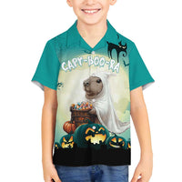 Capy-Boo-Ra Halloween Family Matching Long Sleeve Bodycon Dress and Hawaiian Shirt Spooky Halloween Night With Pumpkins - Wonder Print Shop