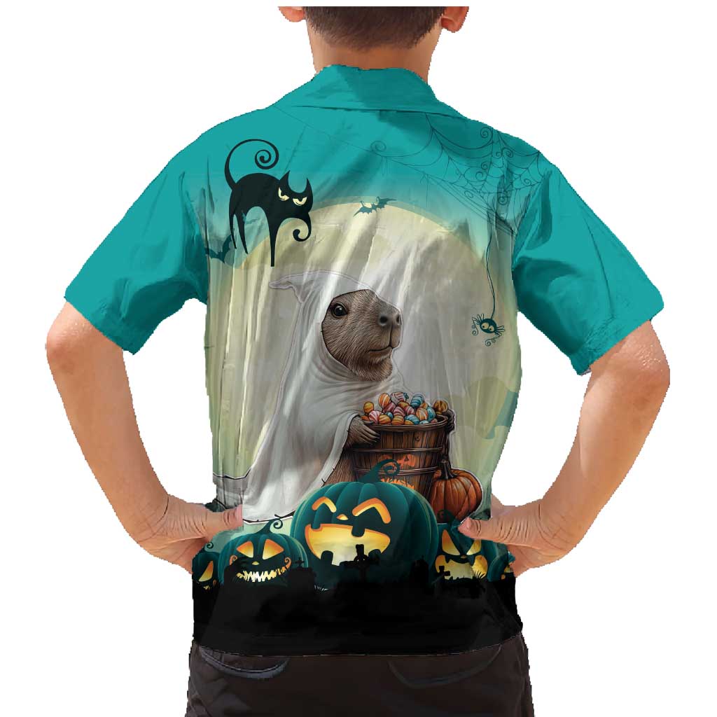 Capy-Boo-Ra Halloween Family Matching Mermaid Dress and Hawaiian Shirt Spooky Halloween Night With Pumpkins - Wonder Print Shop