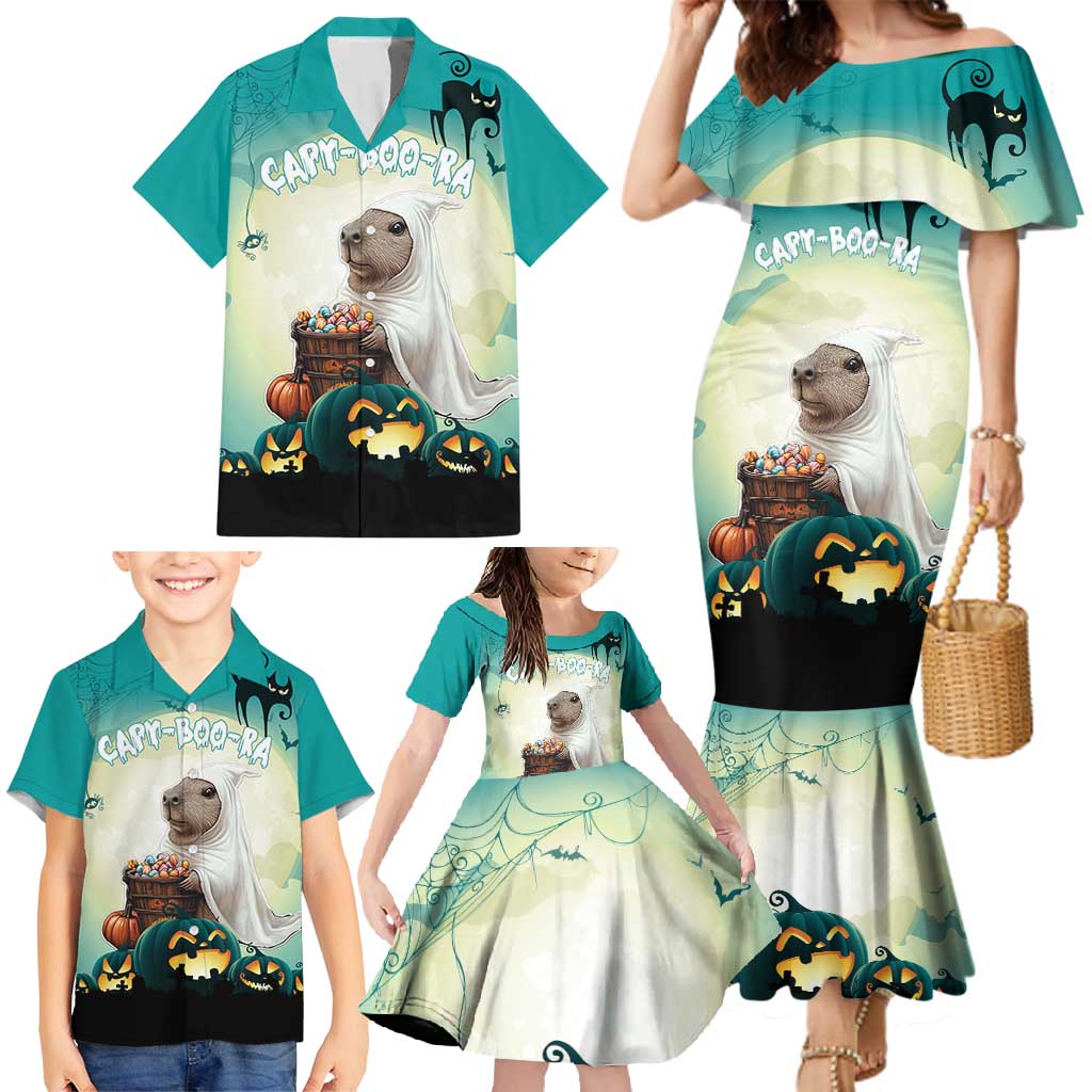 Capy-Boo-Ra Halloween Family Matching Mermaid Dress and Hawaiian Shirt Spooky Halloween Night With Pumpkins - Wonder Print Shop