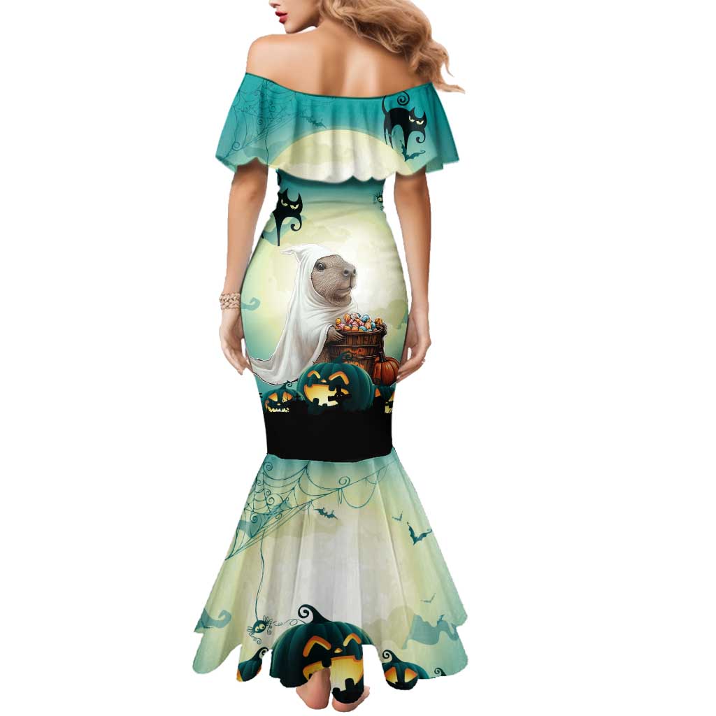 Capy-Boo-Ra Halloween Family Matching Mermaid Dress and Hawaiian Shirt Spooky Halloween Night With Pumpkins - Wonder Print Shop
