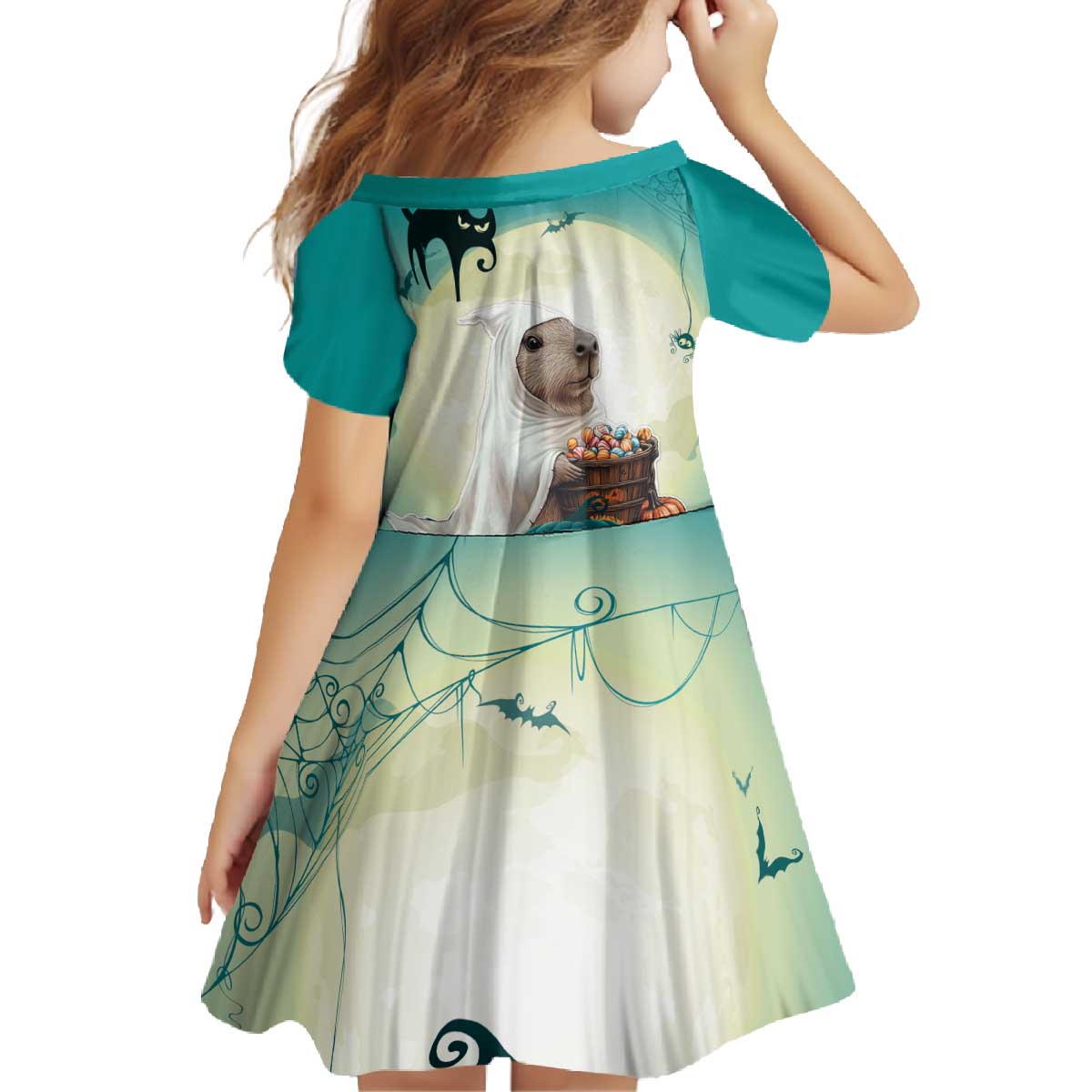 Capy-Boo-Ra Halloween Family Matching Off The Shoulder Long Sleeve Dress and Hawaiian Shirt Spooky Halloween Night With Pumpkins - Wonder Print Shop