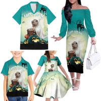 Capy-Boo-Ra Halloween Family Matching Off The Shoulder Long Sleeve Dress and Hawaiian Shirt Spooky Halloween Night With Pumpkins - Wonder Print Shop