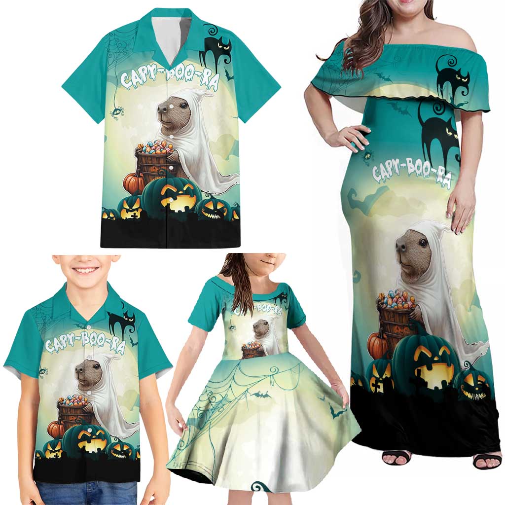 Capy-Boo-Ra Halloween Family Matching Off Shoulder Maxi Dress and Hawaiian Shirt Spooky Halloween Night With Pumpkins - Wonder Print Shop