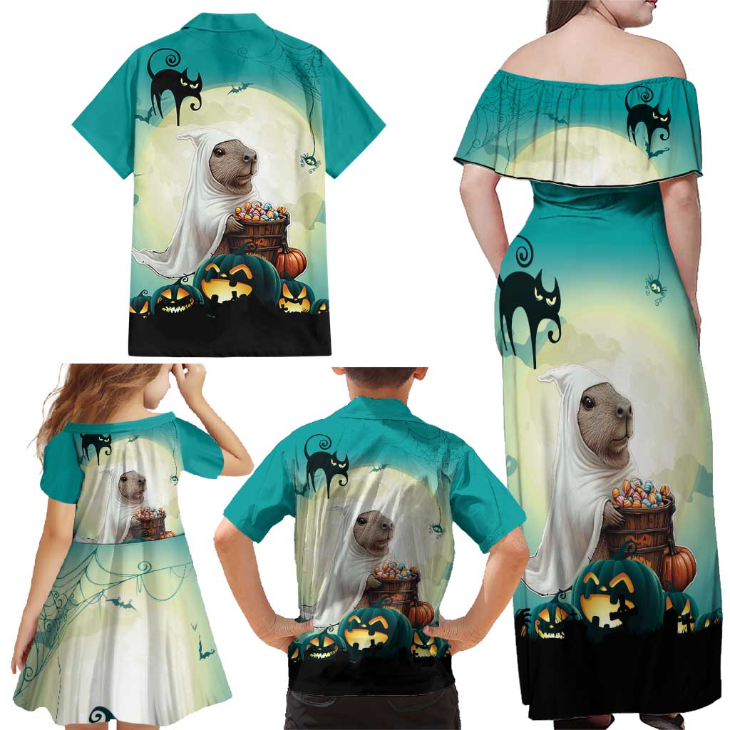 Capy-Boo-Ra Halloween Family Matching Off Shoulder Maxi Dress and Hawaiian Shirt Spooky Halloween Night With Pumpkins - Wonder Print Shop