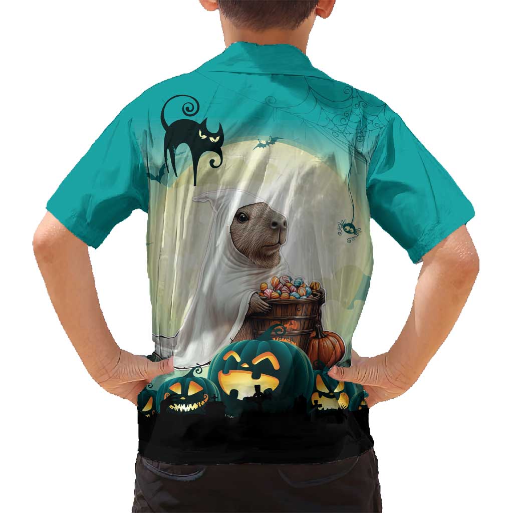 Capy-Boo-Ra Halloween Family Matching Off Shoulder Short Dress and Hawaiian Shirt Spooky Halloween Night With Pumpkins - Wonder Print Shop