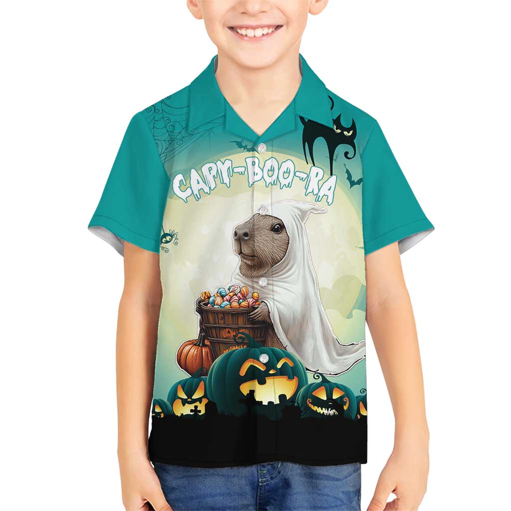 Capy-Boo-Ra Halloween Family Matching Off Shoulder Short Dress and Hawaiian Shirt Spooky Halloween Night With Pumpkins - Wonder Print Shop