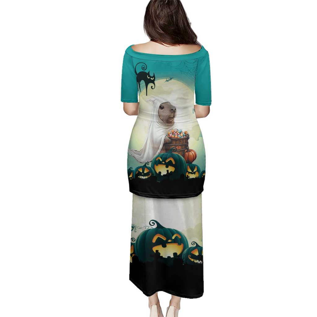 Capy-Boo-Ra Halloween Family Matching Puletasi and Hawaiian Shirt Spooky Halloween Night With Pumpkins - Wonder Print Shop