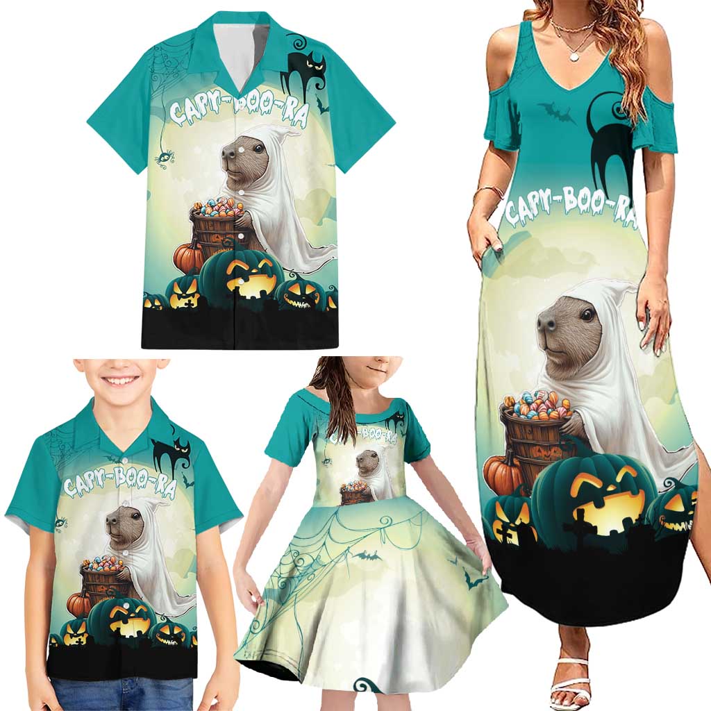 Capy-Boo-Ra Halloween Family Matching Summer Maxi Dress and Hawaiian Shirt Spooky Halloween Night With Pumpkins - Wonder Print Shop