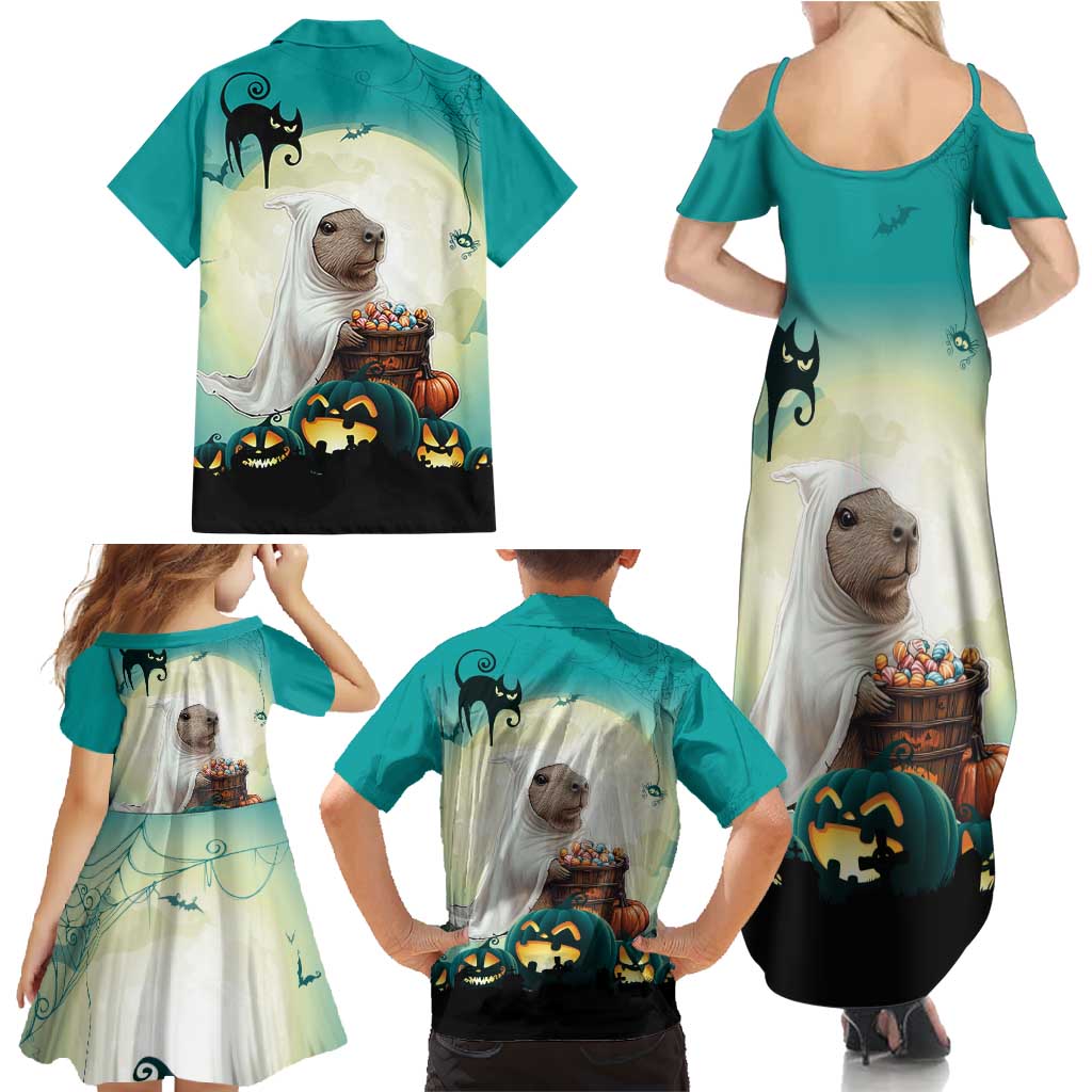 Capy-Boo-Ra Halloween Family Matching Summer Maxi Dress and Hawaiian Shirt Spooky Halloween Night With Pumpkins - Wonder Print Shop