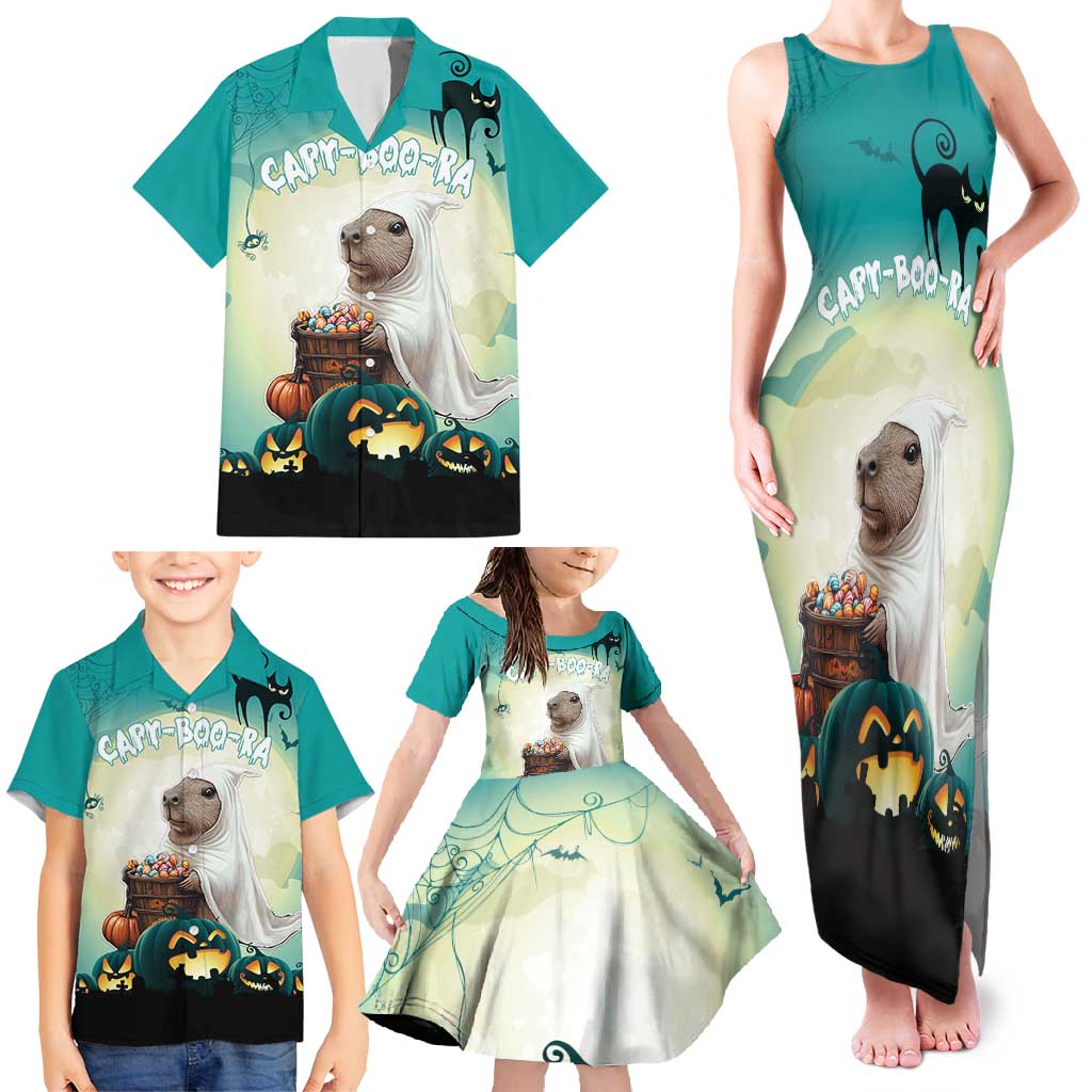Capy-Boo-Ra Halloween Family Matching Tank Maxi Dress and Hawaiian Shirt Spooky Halloween Night With Pumpkins - Wonder Print Shop