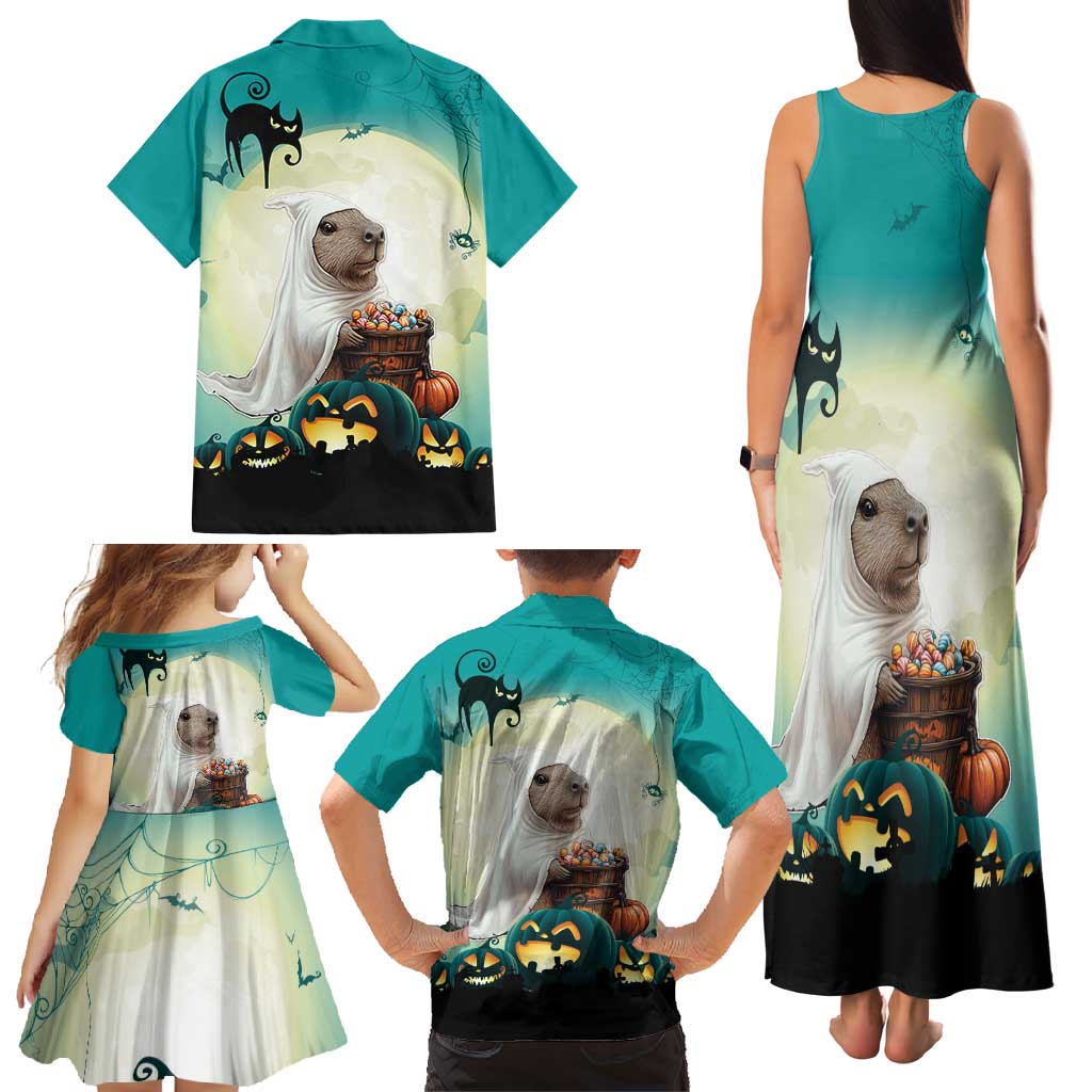 Capy-Boo-Ra Halloween Family Matching Tank Maxi Dress and Hawaiian Shirt Spooky Halloween Night With Pumpkins - Wonder Print Shop