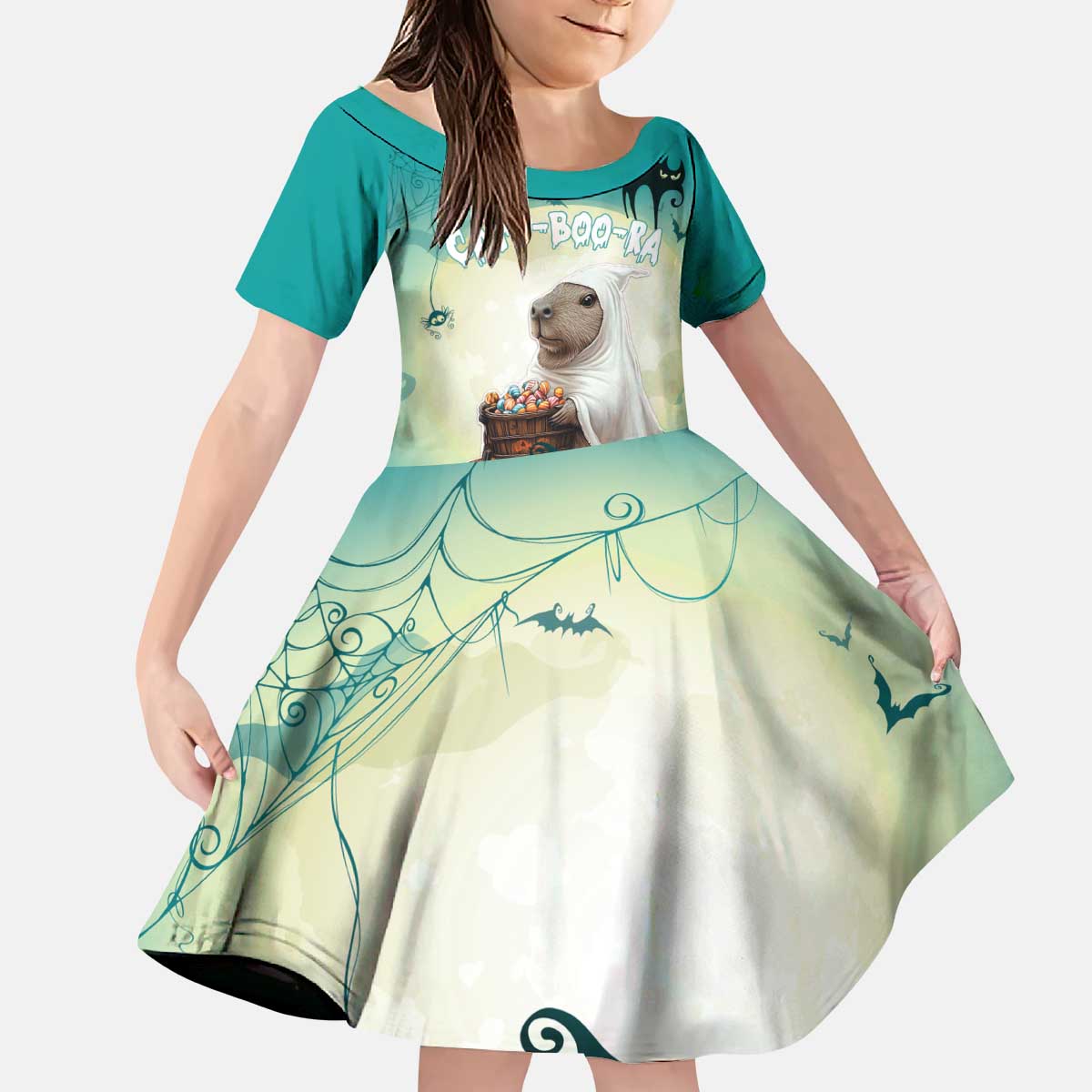 Capy-Boo-Ra Halloween Kid Short Sleeve Dress Spooky Halloween Night With Pumpkins - Wonder Print Shop