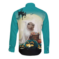 Capy-Boo-Ra Halloween Long Sleeve Button Shirt Spooky Halloween Night With Pumpkins - Wonder Print Shop