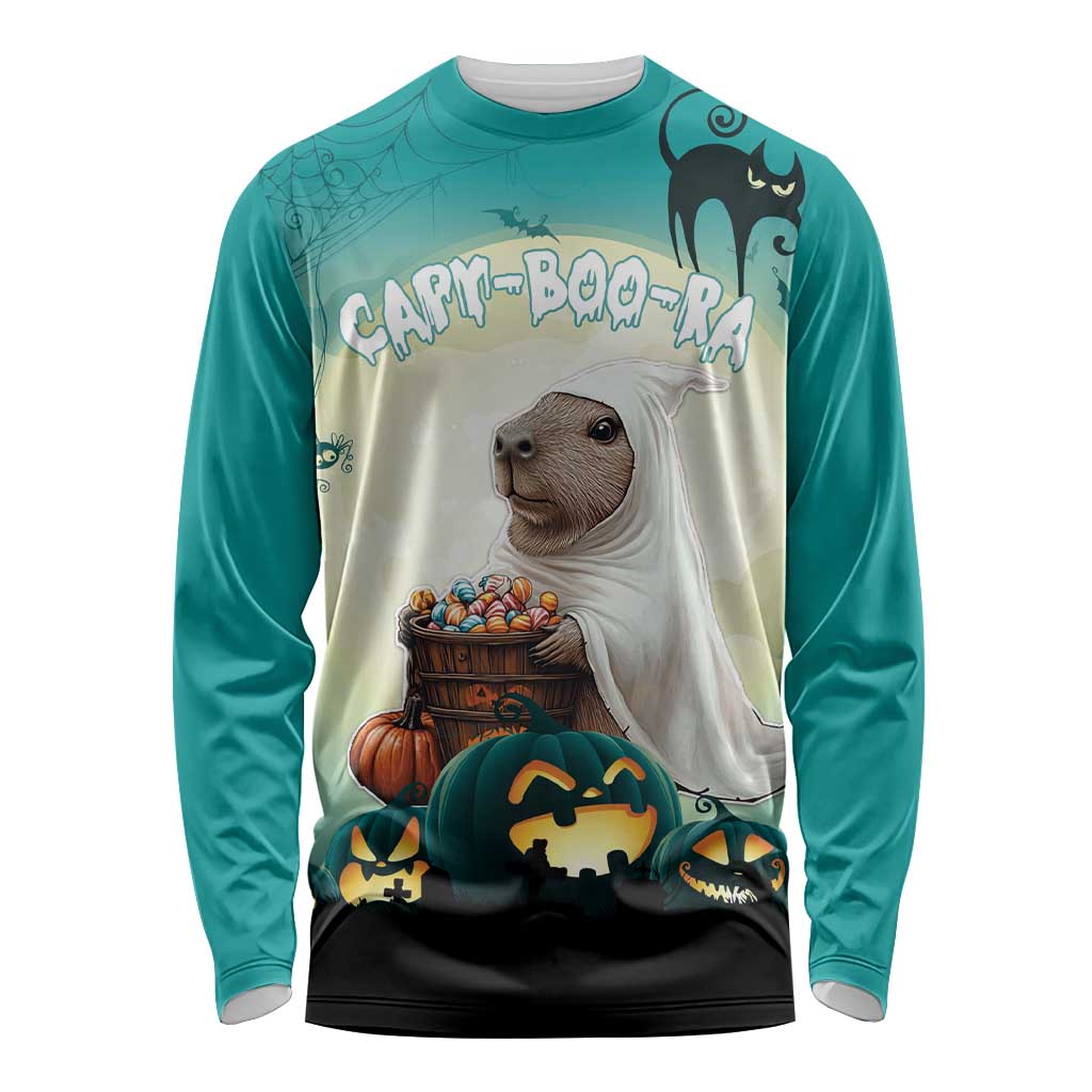 Capy-Boo-Ra Halloween Long Sleeve Shirt Spooky Halloween Night With Pumpkins - Wonder Print Shop