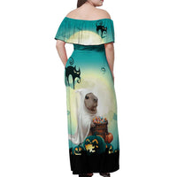 Capy-Boo-Ra Halloween Off Shoulder Maxi Dress Spooky Halloween Night With Pumpkins - Wonder Print Shop