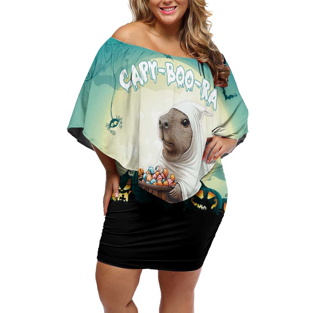 Capy-Boo-Ra Halloween Off Shoulder Short Dress Spooky Halloween Night With Pumpkins - Wonder Print Shop
