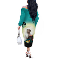 Capy-Boo-Ra Halloween Off The Shoulder Long Sleeve Dress Spooky Halloween Night With Pumpkins - Wonder Print Shop