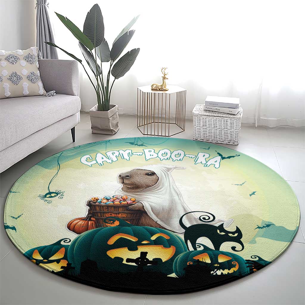 Capy-Boo-Ra Halloween Round Carpet Spooky Halloween Night With Pumpkins