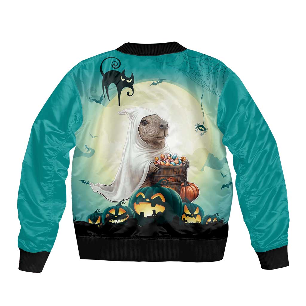 Capy-Boo-Ra Halloween Sleeve Zip Bomber Jacket Spooky Halloween Night With Pumpkins - Wonder Print Shop