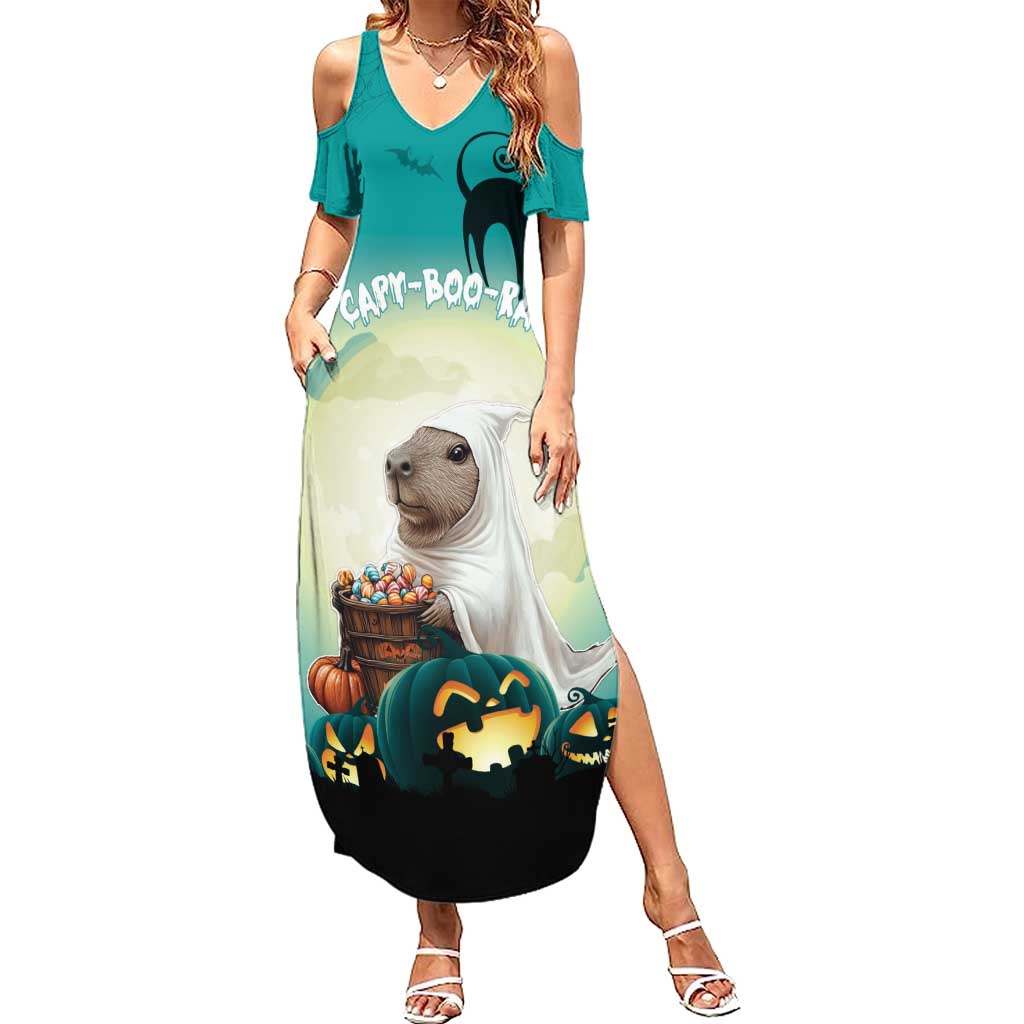 Capy-Boo-Ra Halloween Summer Maxi Dress Spooky Halloween Night With Pumpkins - Wonder Print Shop