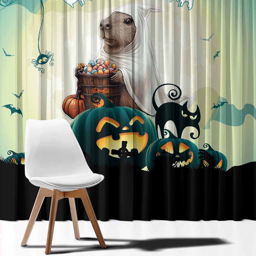 Capy-Boo-Ra Halloween Window Curtain Spooky Halloween Night With Pumpkins - Wonder Print Shop