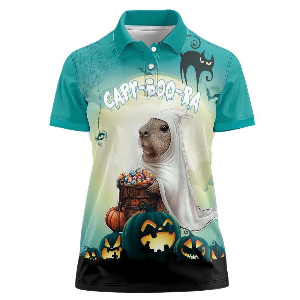 Capy-Boo-Ra Halloween Women Polo Shirt Spooky Halloween Night With Pumpkins - Wonder Print Shop