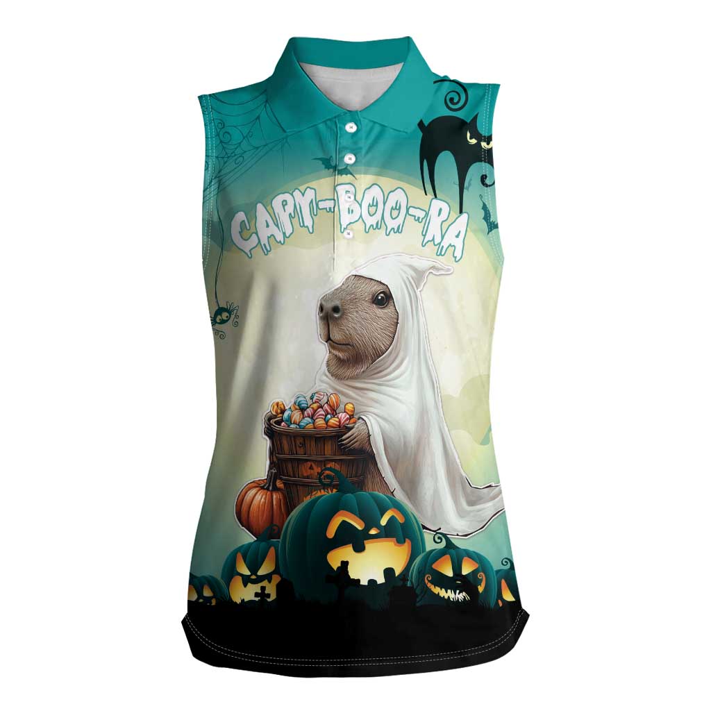 Capy-Boo-Ra Halloween Women Sleeveless Polo Shirt Spooky Halloween Night With Pumpkins - Wonder Print Shop