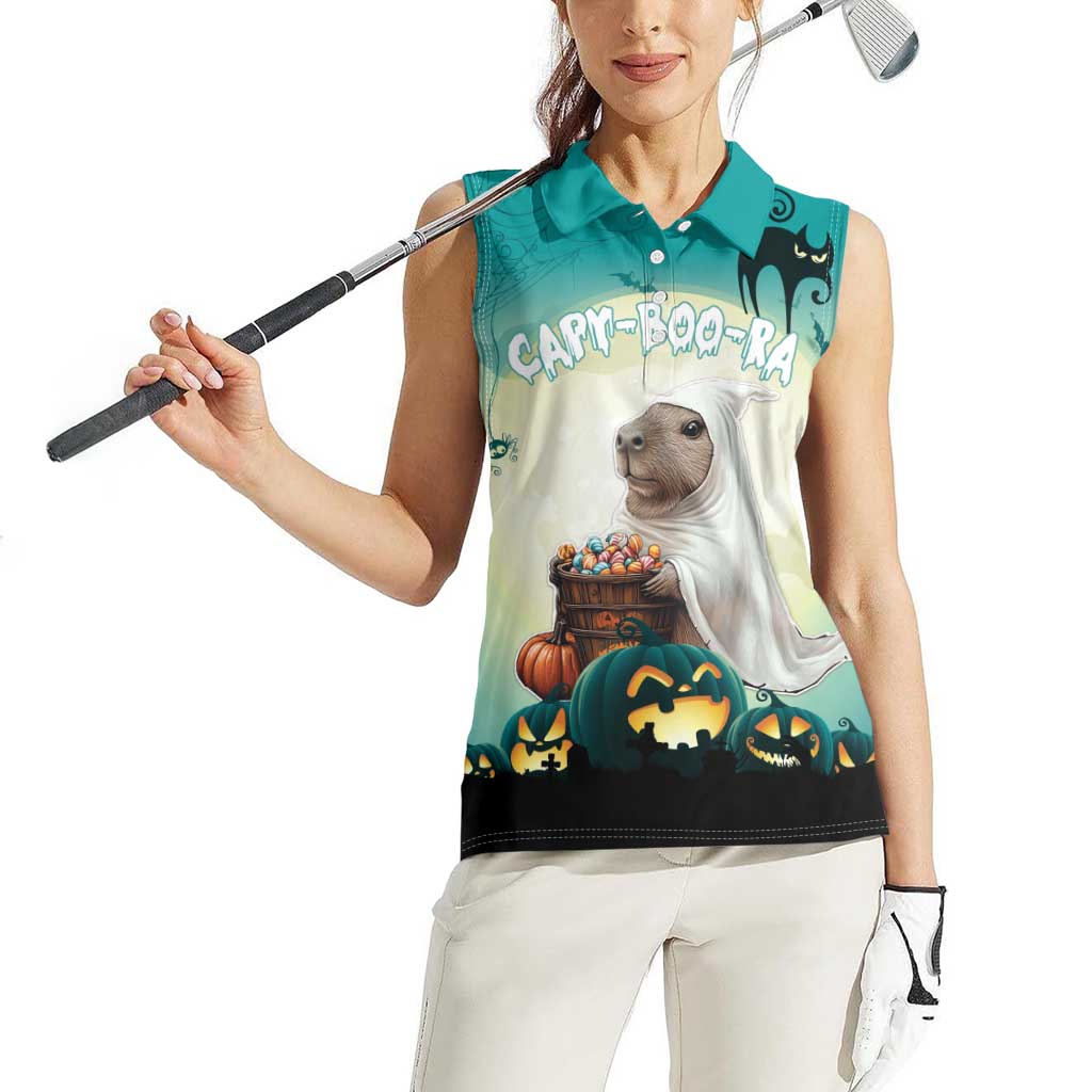Capy-Boo-Ra Halloween Women Sleeveless Polo Shirt Spooky Halloween Night With Pumpkins - Wonder Print Shop