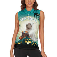 Capy-Boo-Ra Halloween Women Sleeveless Polo Shirt Spooky Halloween Night With Pumpkins - Wonder Print Shop