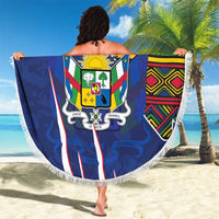 Personalized Central African Republic Since 1958 Beach Blanket Coat Of Arms With Kente Pattern - Wonder Print Shop