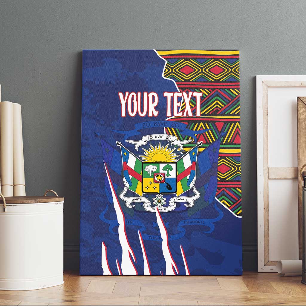 Personalized Central African Republic Since 1958 Canvas Wall Art Coat Of Arms With Kente Pattern - Wonder Print Shop