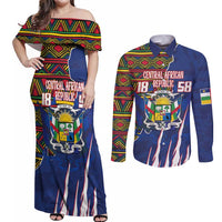 Personalized Central African Republic Since 1958 Couples Matching Off Shoulder Maxi Dress and Long Sleeve Button Shirt Coat Of Arms With Kente Pattern - Wonder Print Shop