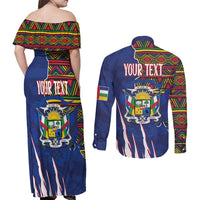 Personalized Central African Republic Since 1958 Couples Matching Off Shoulder Maxi Dress and Long Sleeve Button Shirt Coat Of Arms With Kente Pattern - Wonder Print Shop
