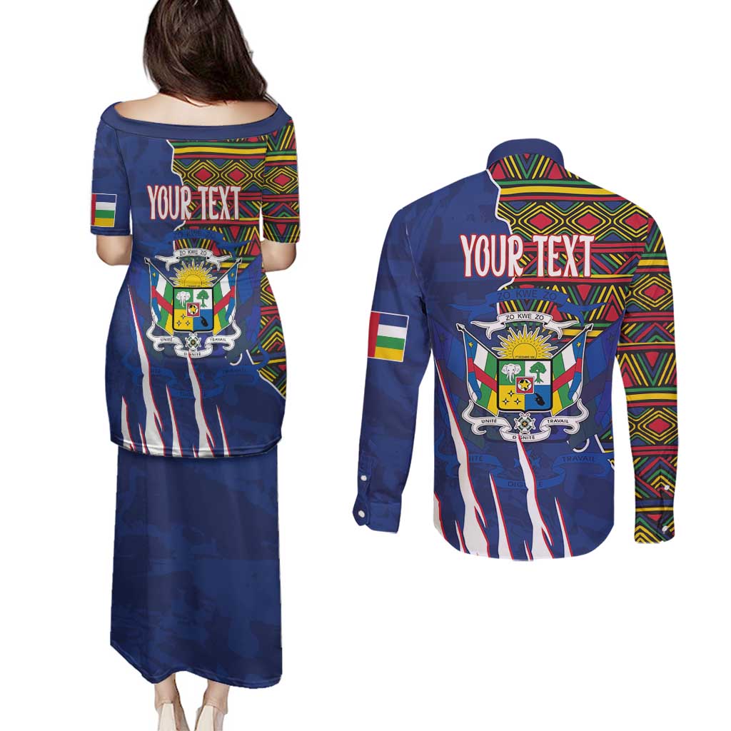 Personalized Central African Republic Since 1958 Couples Matching Puletasi and Long Sleeve Button Shirt Coat Of Arms With Kente Pattern - Wonder Print Shop
