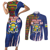 Personalized Central African Republic Since 1958 Couples Matching Short Sleeve Bodycon Dress and Long Sleeve Button Shirt Coat Of Arms With Kente Pattern - Wonder Print Shop