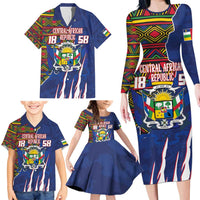 Personalized Central African Republic Since 1958 Family Matching Long Sleeve Bodycon Dress and Hawaiian Shirt Coat Of Arms With Kente Pattern - Wonder Print Shop