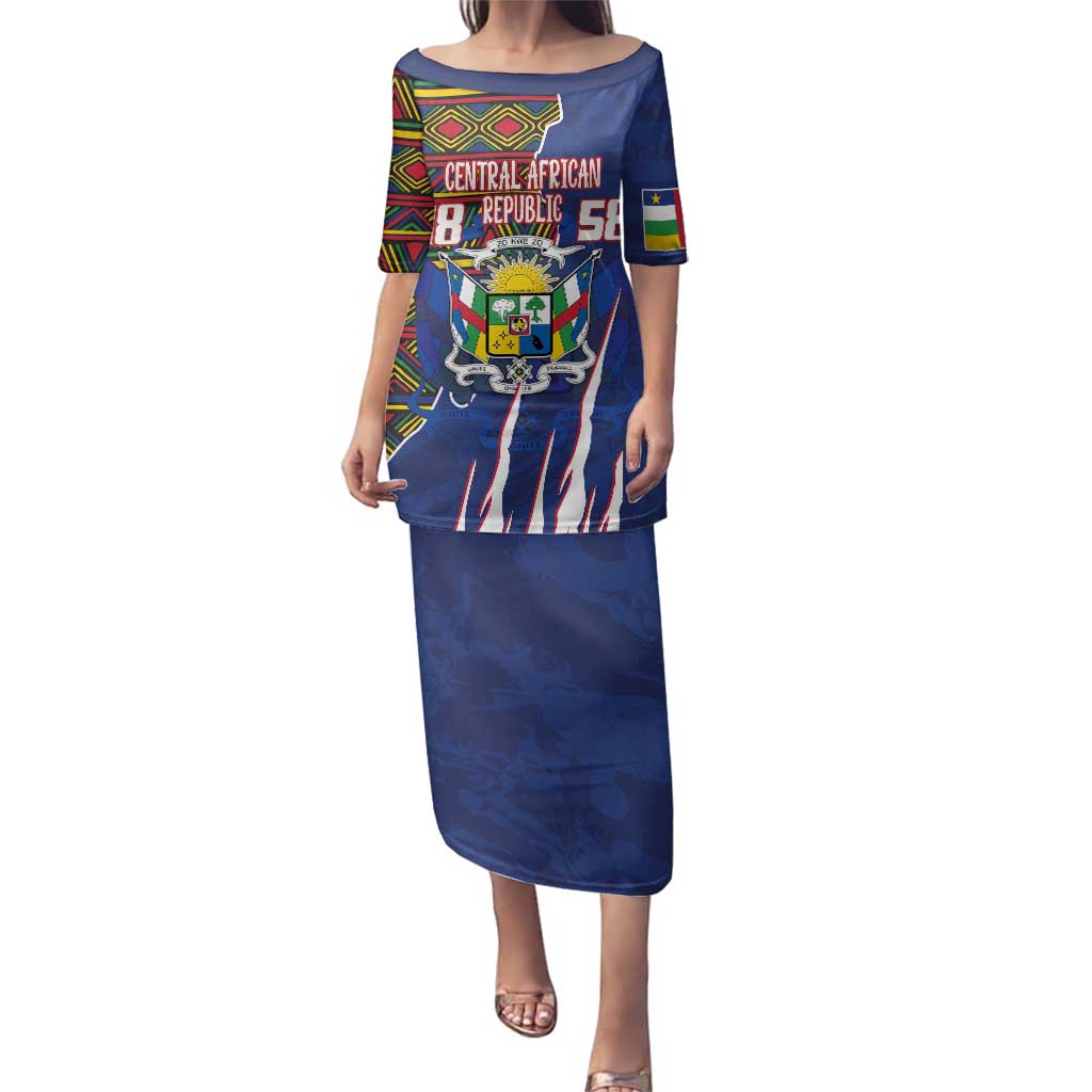 Personalized Central African Republic Since 1958 Family Matching Puletasi and Hawaiian Shirt Coat Of Arms With Kente Pattern - Wonder Print Shop