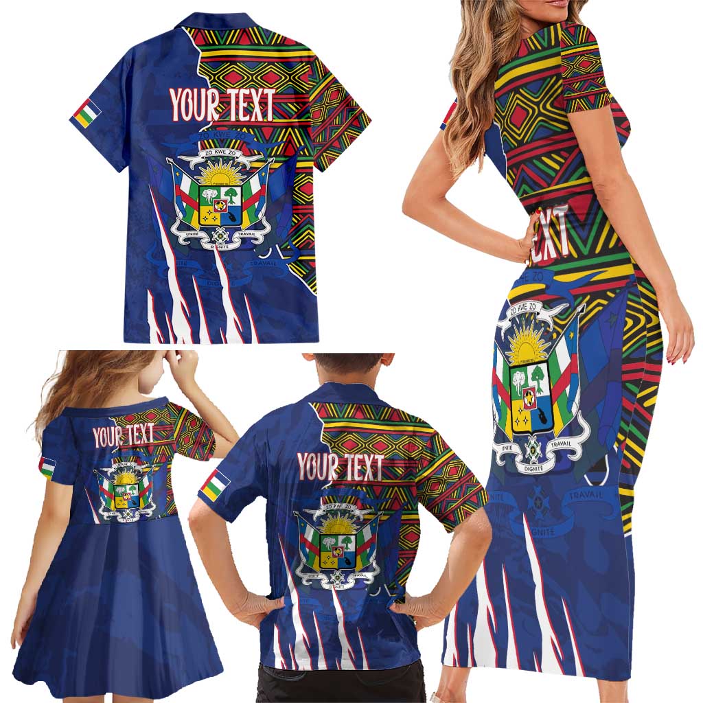 Personalized Central African Republic Since 1958 Family Matching Short Sleeve Bodycon Dress and Hawaiian Shirt Coat Of Arms With Kente Pattern - Wonder Print Shop