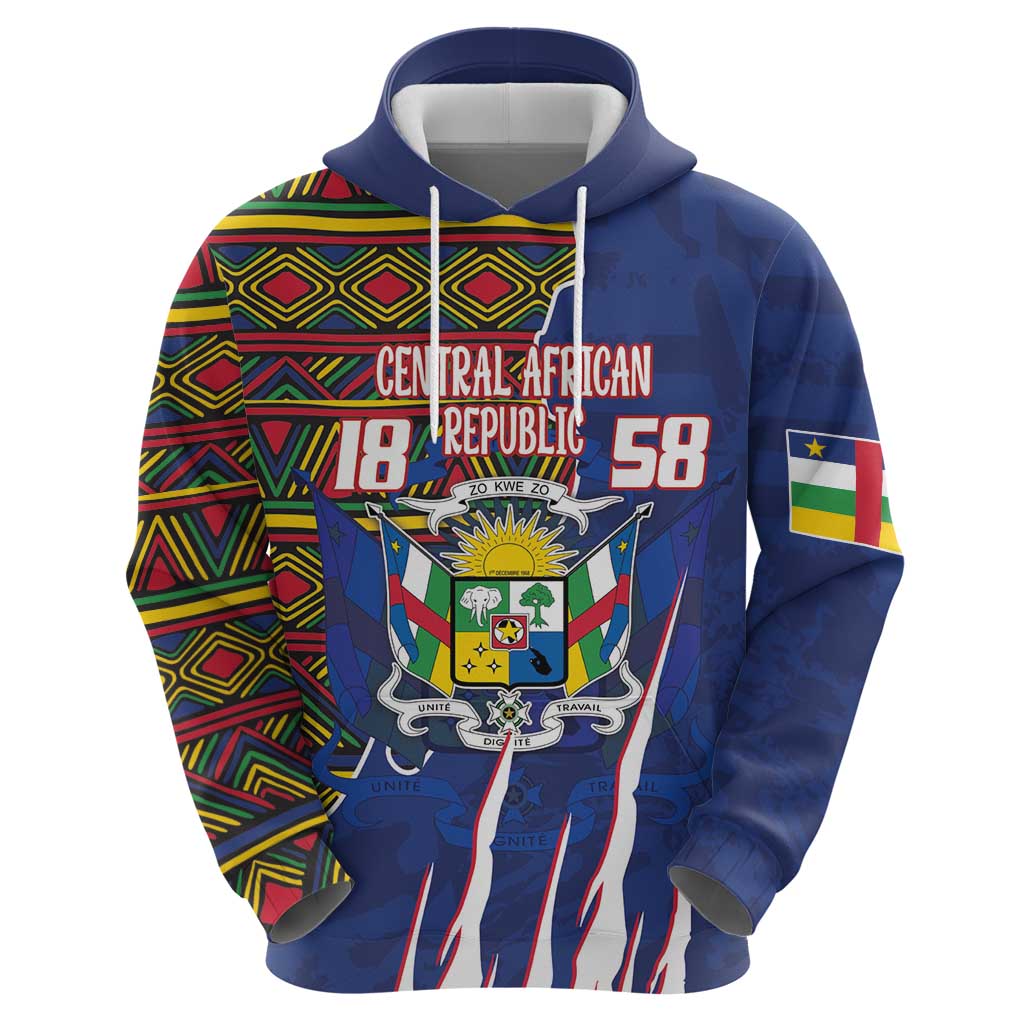Personalized Central African Republic Since 1958 Hoodie Coat Of Arms With Kente Pattern - Wonder Print Shop