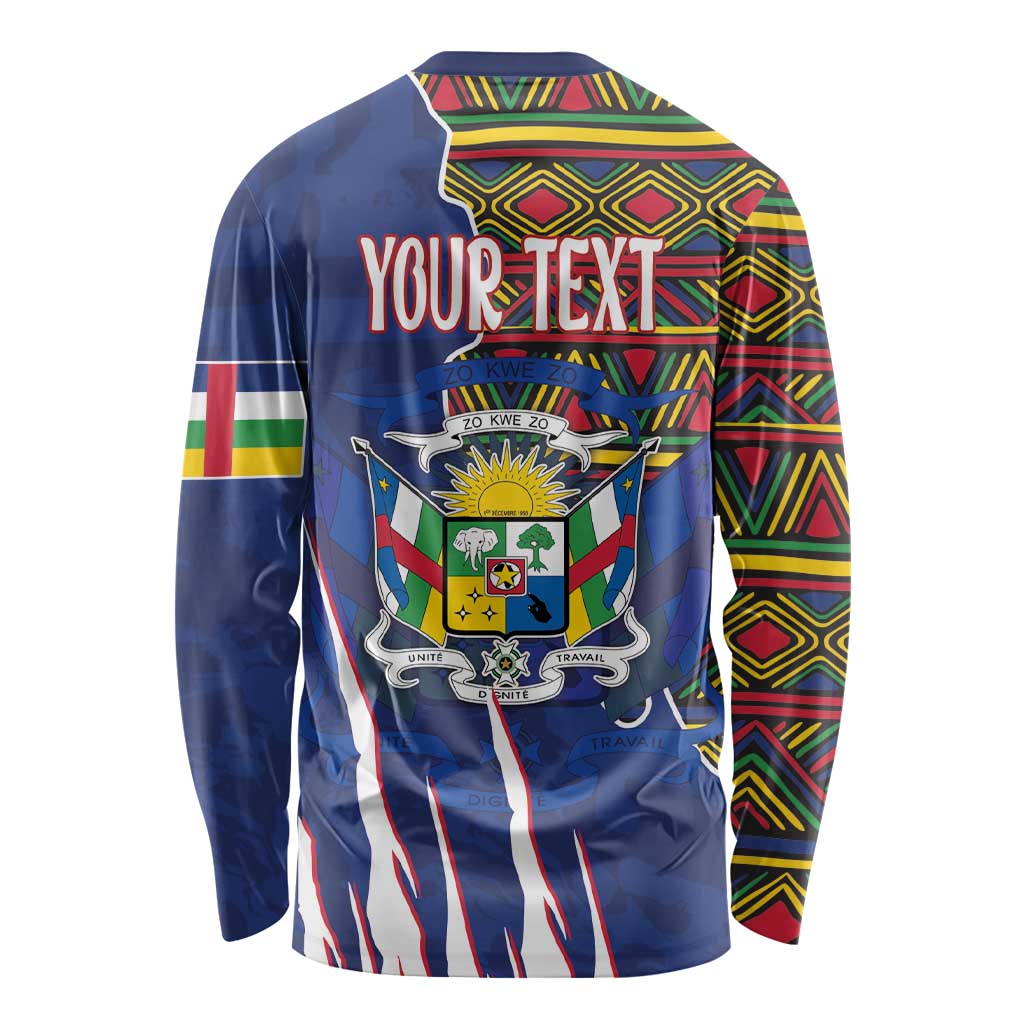 Personalized Central African Republic Since 1958 Long Sleeve Shirt Coat Of Arms With Kente Pattern - Wonder Print Shop