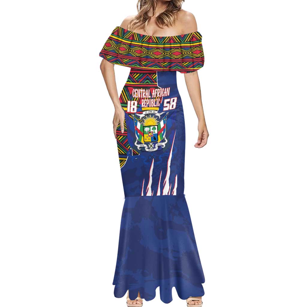 Personalized Central African Republic Since 1958 Mermaid Dress Coat Of Arms With Kente Pattern - Wonder Print Shop