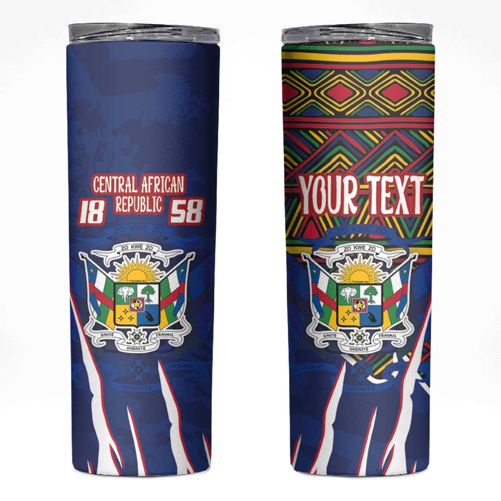 Personalized Central African Republic Since 1958 Skinny Tumbler Coat Of Arms With Kente Pattern - Wonder Print Shop