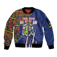 Personalized Central African Republic Since 1958 Sleeve Zip Bomber Jacket Coat Of Arms With Kente Pattern - Wonder Print Shop